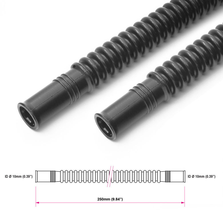 Convoluted black nylon in-tank fuel hose Ø10mm 250mm