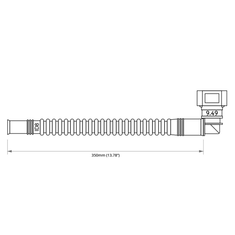 Pre-assembled in tank 350mm fuel hose with SAE quick connect – 350mm, SAE 9.49 90° to ID8